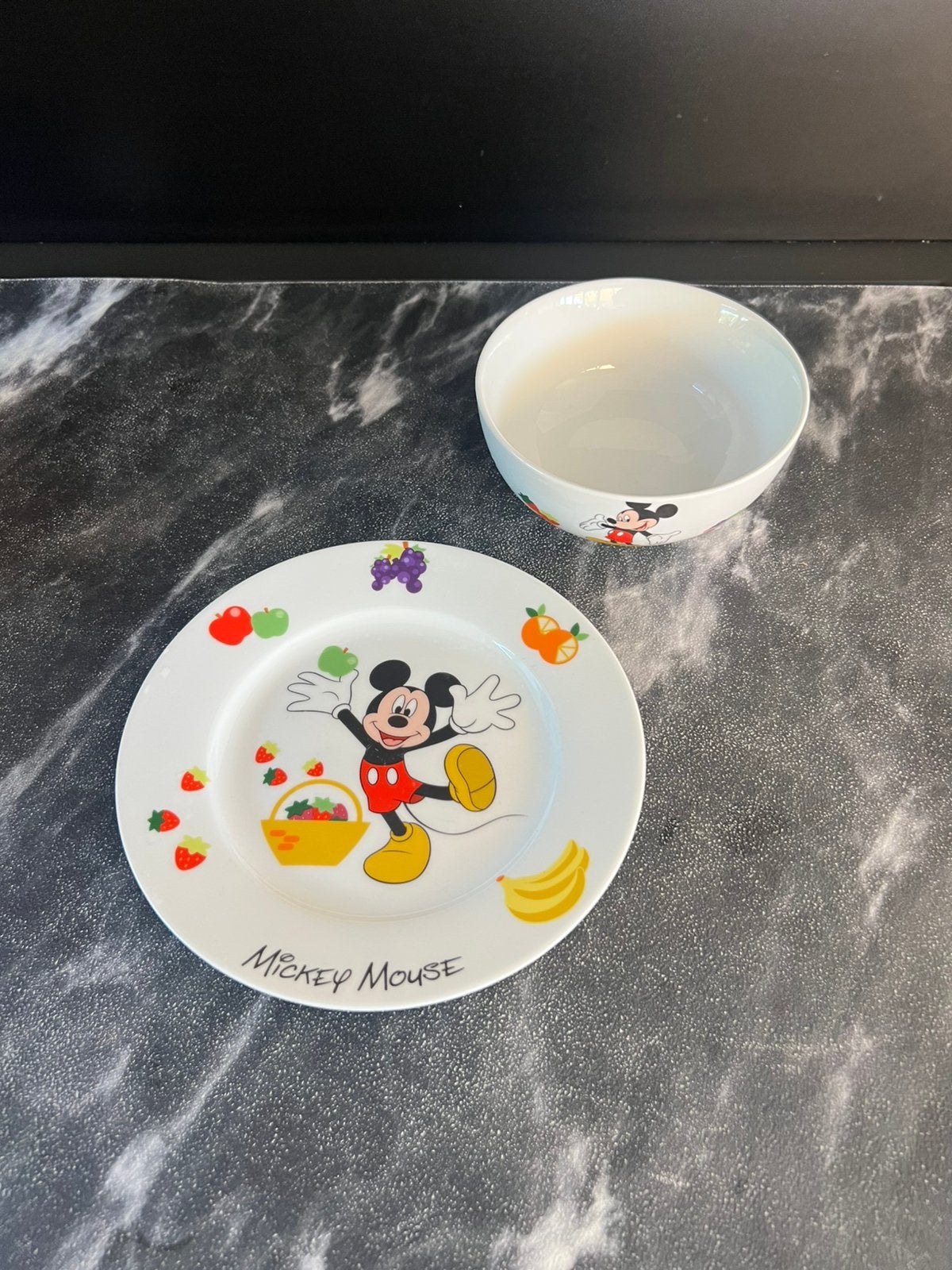 Disney Mickey Mouse bordje en kommetje, Ophalen of Verzenden, Mickey Mouse, Zo goed als nieuw, Servies