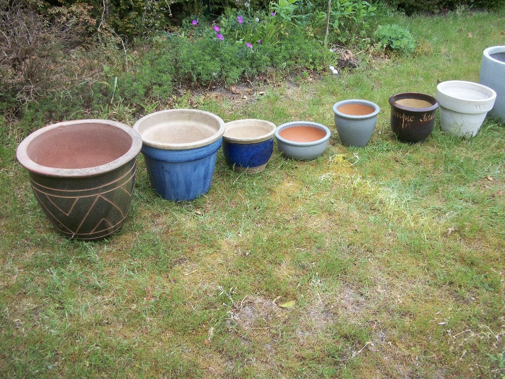 6 Bloempotten Geglazuurd Blauw Grijs 32 cm hoog - per stuk, Tuin en Terras, Bloempotten, Rond, Zo goed als nieuw, Minder dan 40 cm