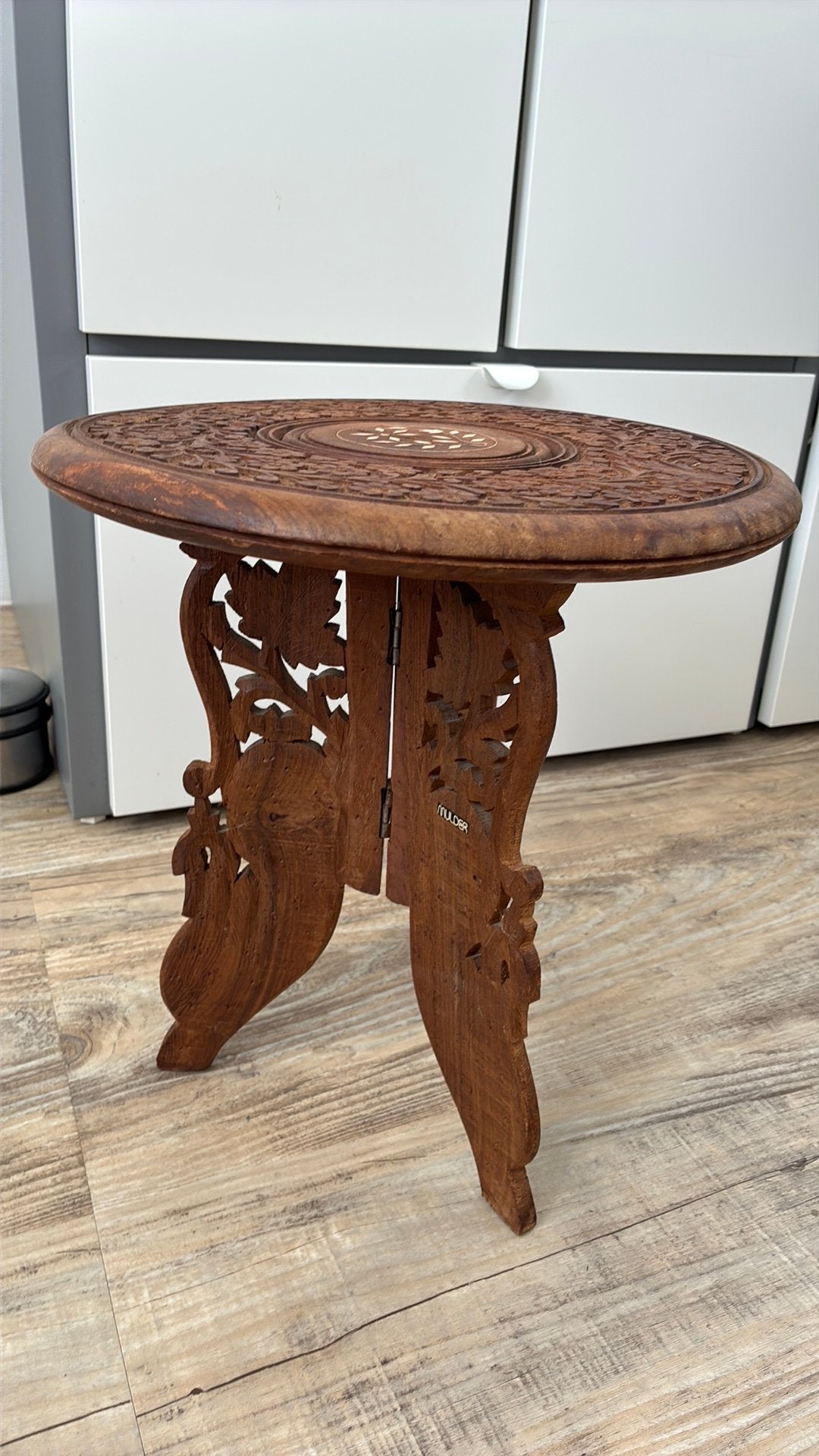 Antiek houten vintage bijzettafel met inlegwerk, Ophalen of Verzenden