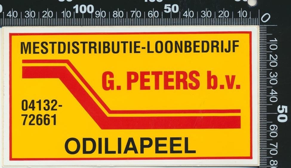 Sticker: Peters Mestdistributie Loonbedrijf - Odiliapeel, Ophalen of Verzenden, Zo goed als nieuw, Bedrijf of Vereniging
