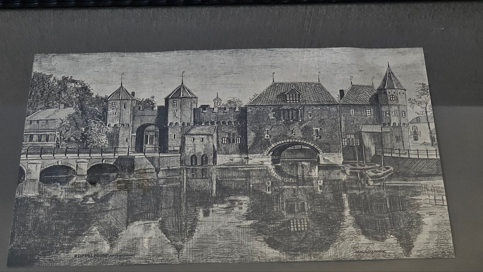 Ets van Jan Wilmink - Koppelpoort Amersfoort, Antiek en Kunst, Ophalen, Ets, Stadsgezicht, Gesigneerd
