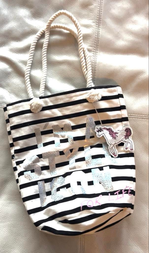 Strandtas voor Meisjes - Zwart/Wit met eenhoorn, Ophalen of Verzenden, Nieuw, Zwart