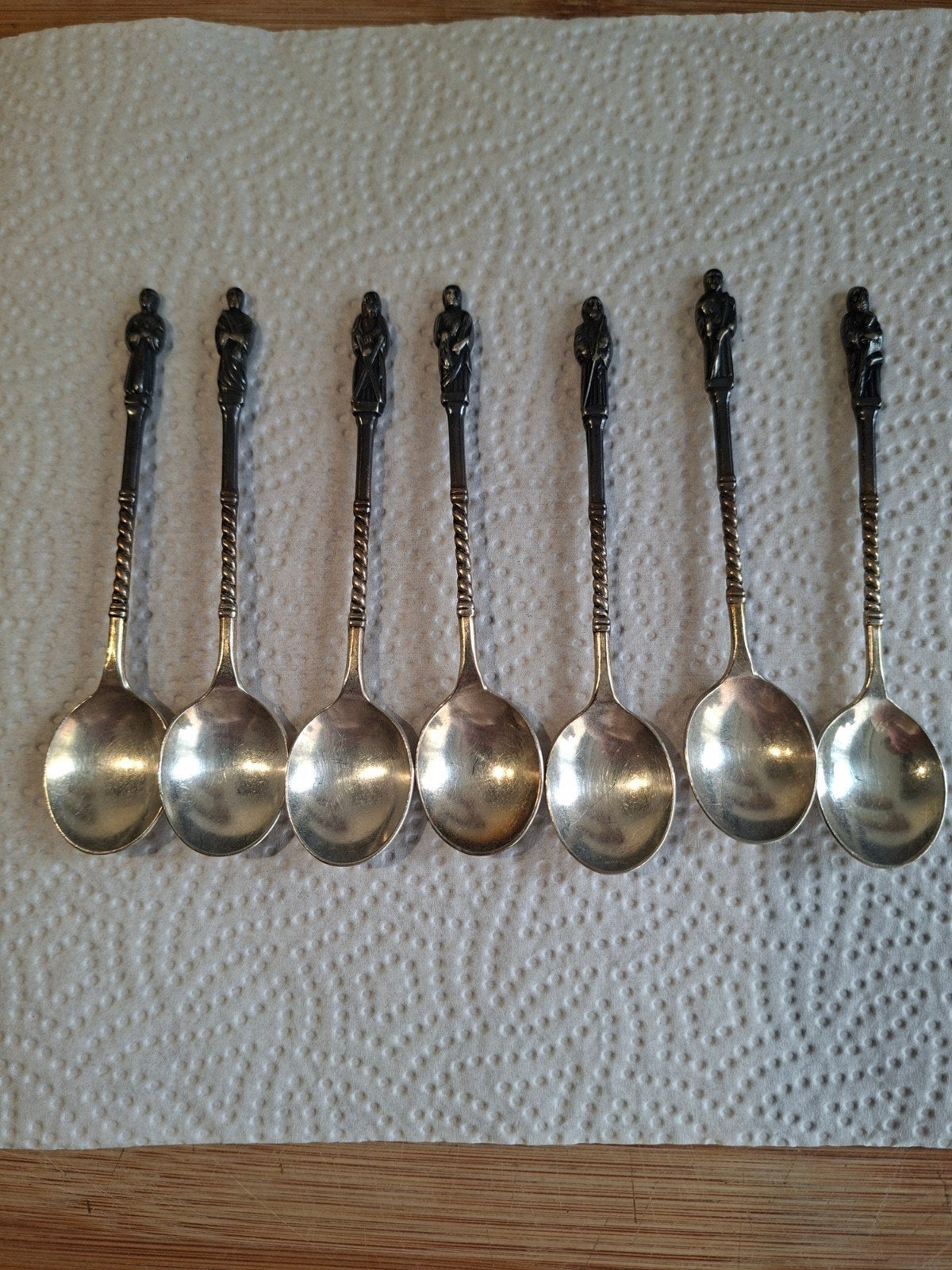 Set van 7 antieke verzilverde apostel lepeltjes, Ophalen of Verzenden
