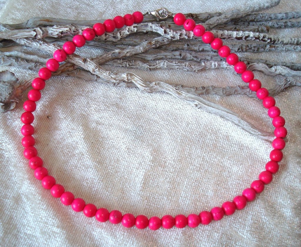 Ketting van natuursteen Hotpink, Sieraden, Tassen en Uiterlijk, Kettingen, Info.adorabeads@gmail.com, Adorabeads, Nieuw, Ophalen of Verzenden
