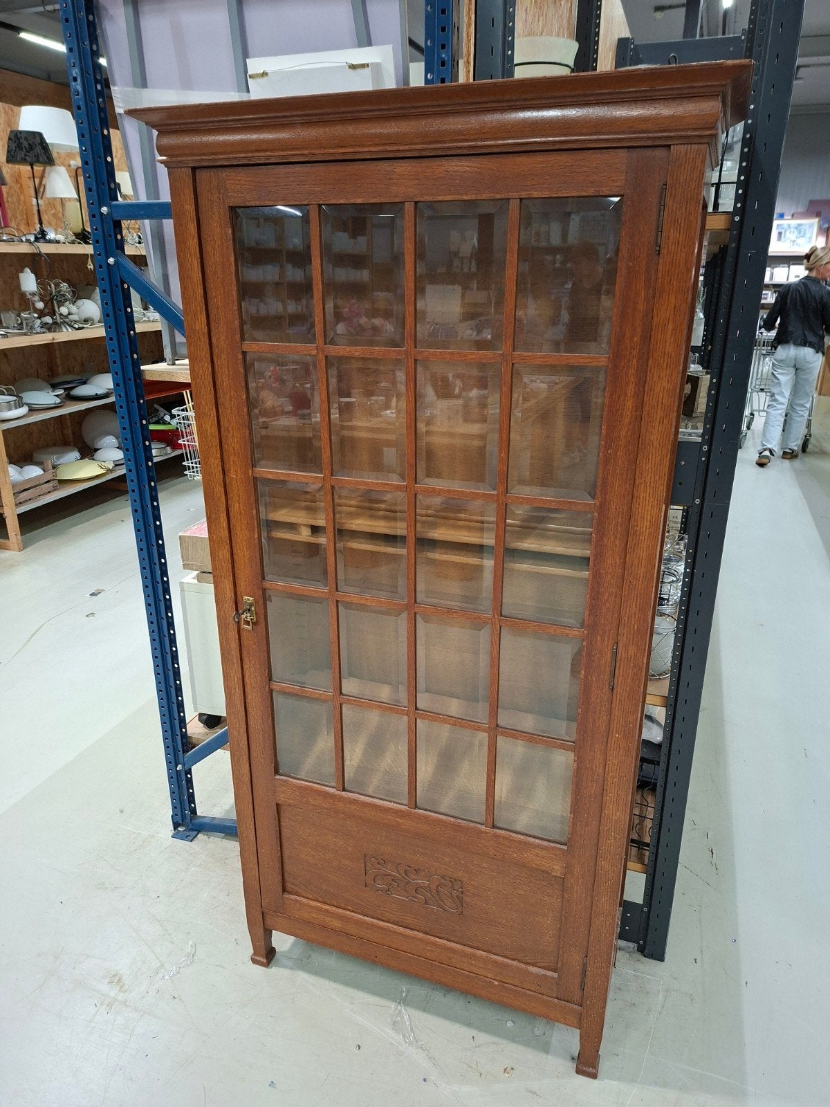 Antieke vitrinekast met geslepen glas, Ophalen of Verzenden
