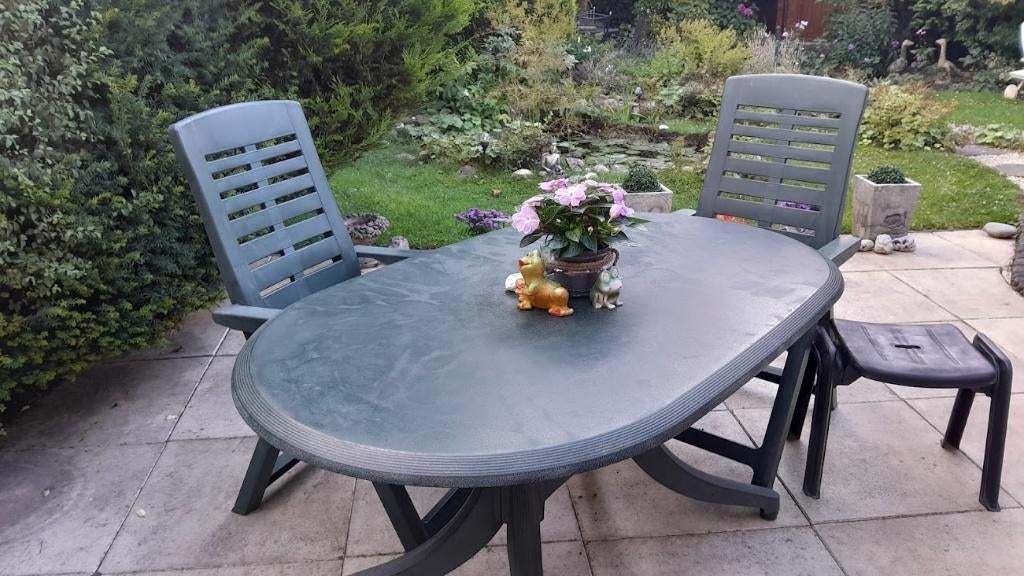 Hartman tuintafel echt als nieuw 150x90 cm groen KANSJE, Tuin en Terras, Tuintafels, Ophalen of Verzenden, Gebruikt, Ovaal, Kunststof