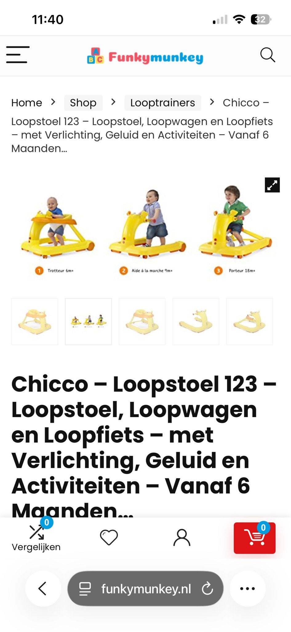 Chicco Loopstoel 123 - 3-in-1 Loopfiets, Loopstoel, Loopwage, Ophalen of Verzenden, Gebruikt, Overige typen, Met licht