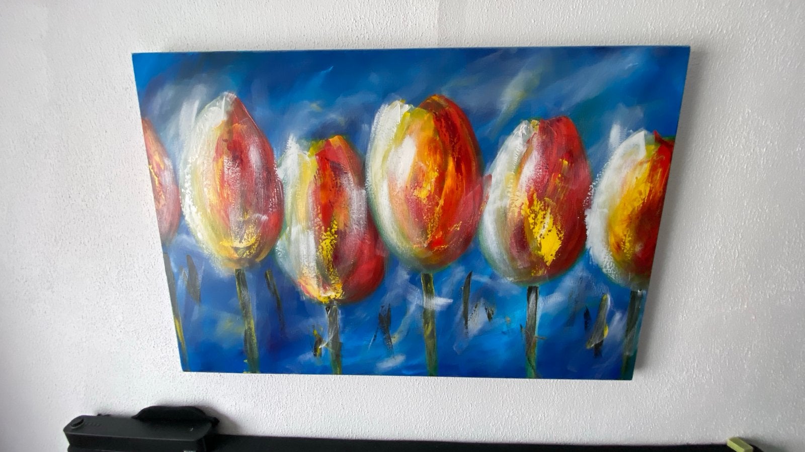 Schilderij met kleurrijke tulpen, Ophalen