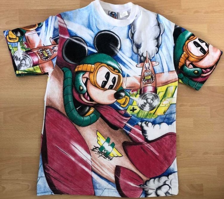 Vintage Disney ‘all over print’  Mickey’s World | L | ‘90, Ophalen of Verzenden, Zo goed als nieuw