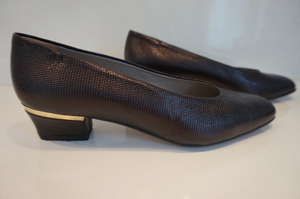 PAOLO MICELLI instappers lage pumps zwart goud leer mt 39 40, Ophalen of Verzenden, Zo goed als nieuw, Paolo Micelli, Instappers