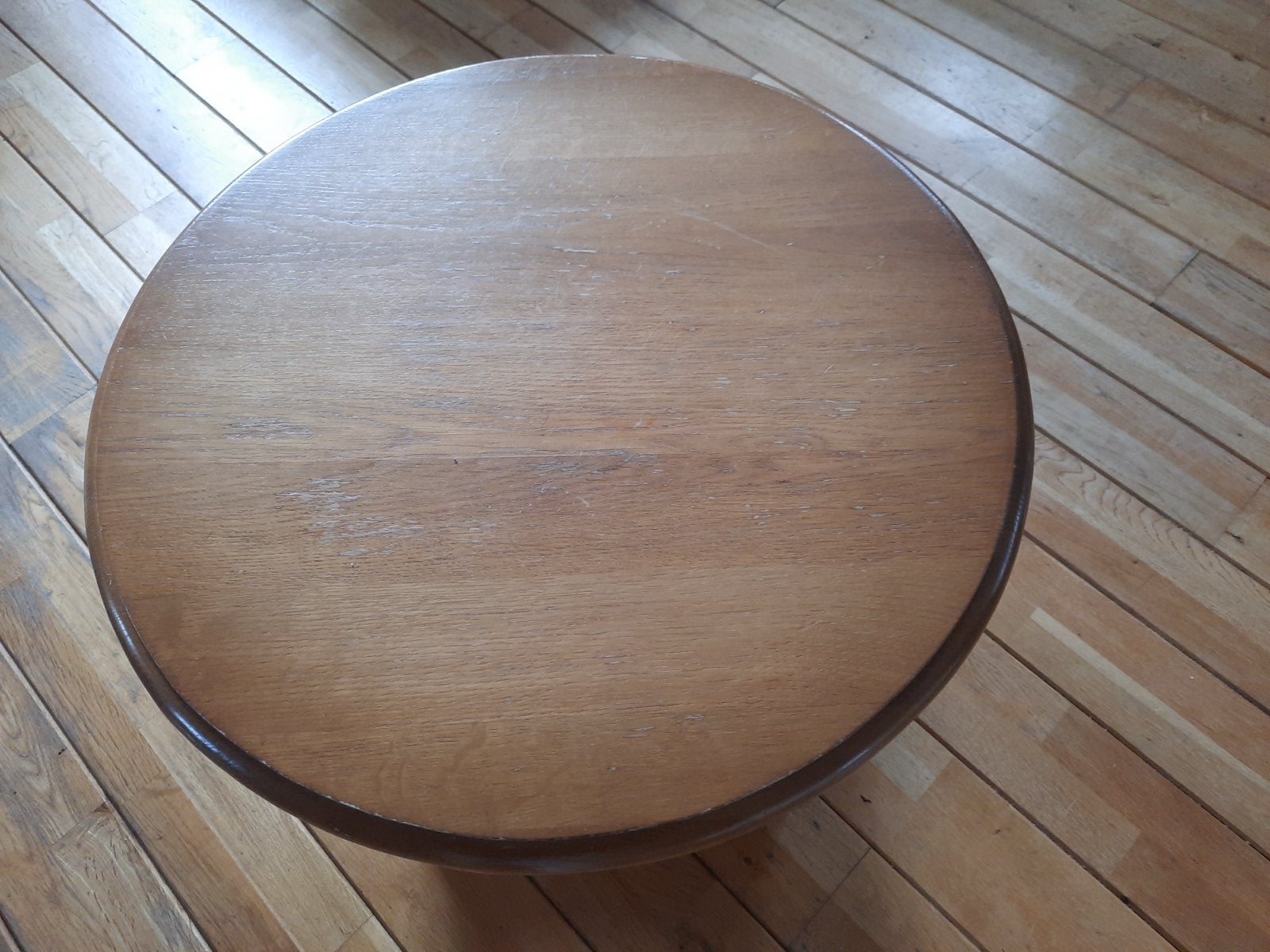 Ronde eiken patiné honing houten bijzettafel met extra plank, Ophalen, Rond, Eikenhout