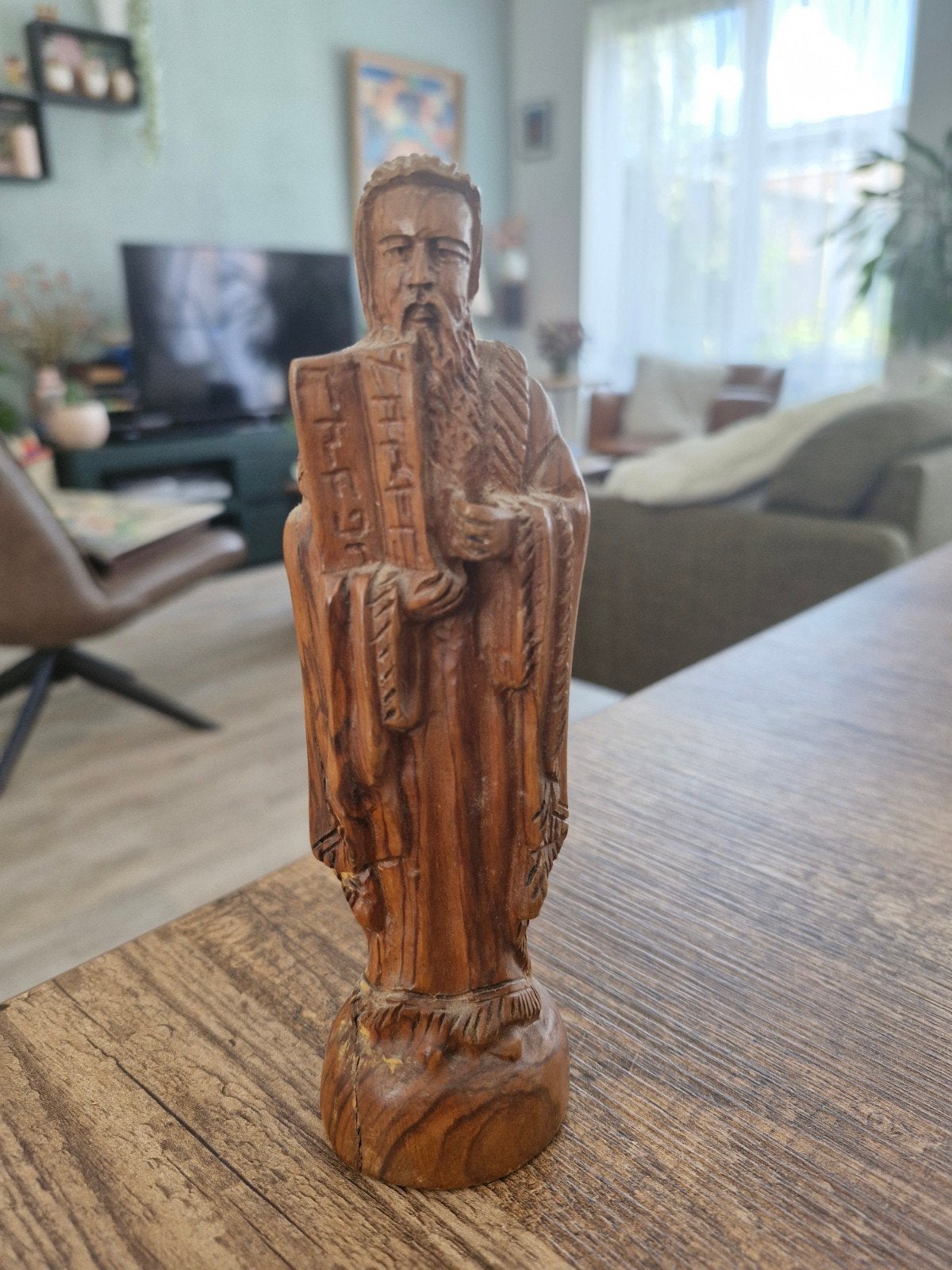 Houten Mozes beeldje met de 10 geboden, Ophalen of Verzenden