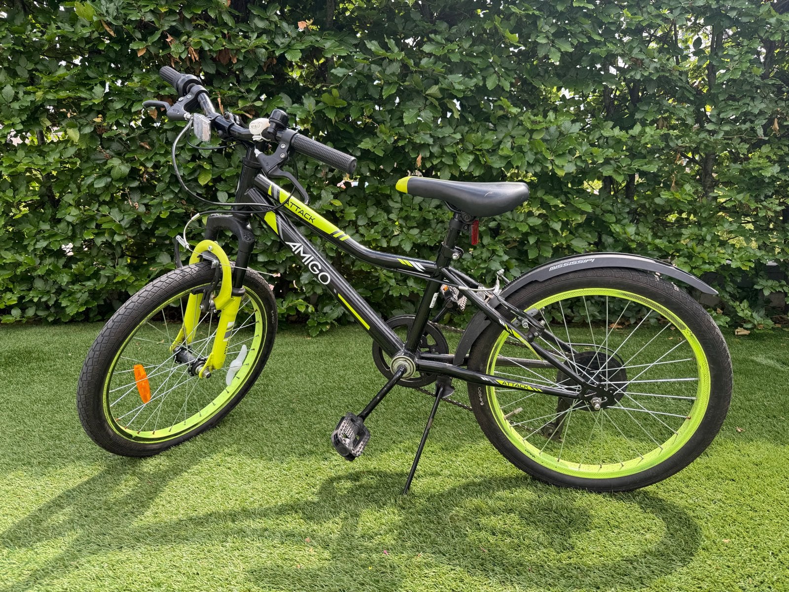 Amigo Attack Kinderfiets 20 inch - Zwart/Neon Geel, Ophalen, Gebruikt, Velgrem, 16 tot 20 inch