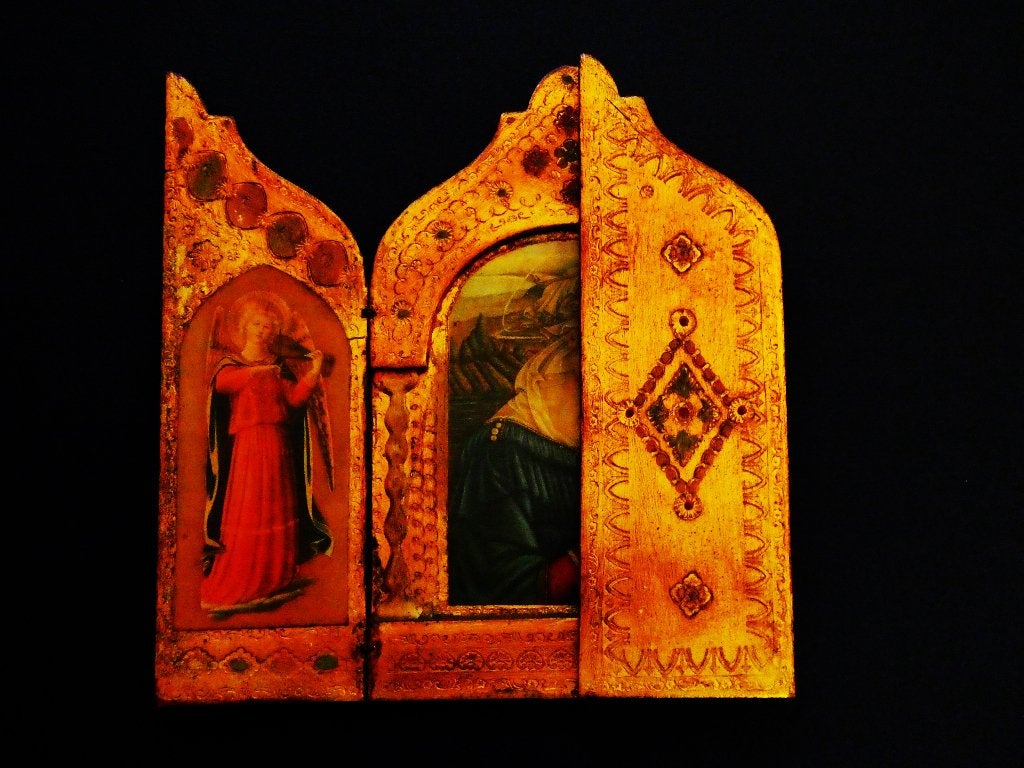 Drieluik Triptiek icoon naar Filippo Lippi Maria 2 engelen, Ophalen of Verzenden