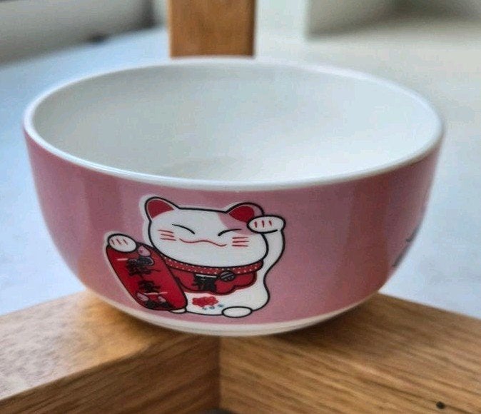 Lucky Cat Soepkommetje - Roze Maneki Neko Kom, Ophalen, Aziatisch, Keramiek, Zo goed als nieuw
