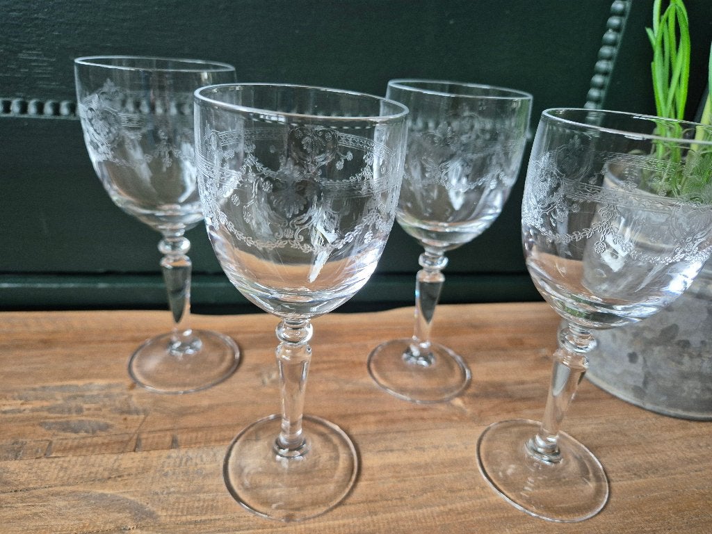 4 brocante likeur glaasjes, Ophalen of Verzenden