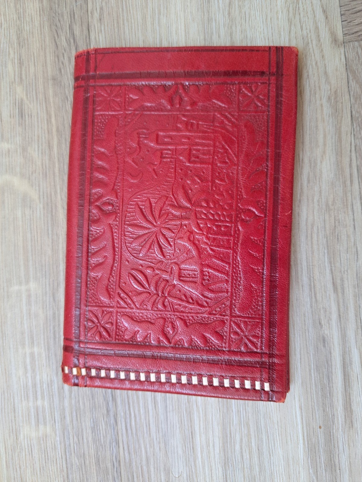 Vintage Handgemaakte Marokkaanse Leren Portemonnee Boho Stij, Ophalen of Verzenden, Nieuw, Rood, Leer