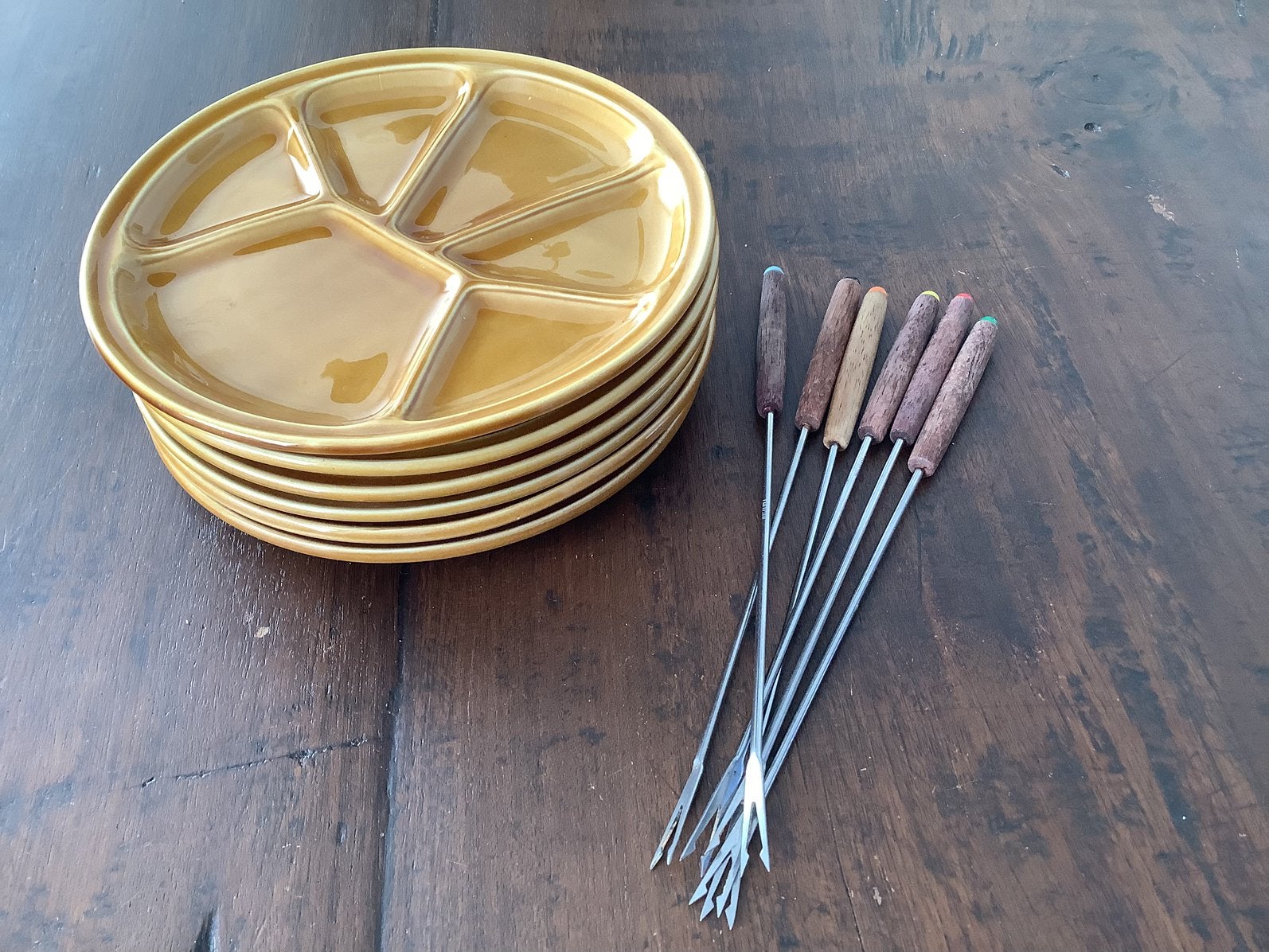 Vintage Franse fondueborden (Gien), Ophalen of Verzenden, Huis en Inrichting