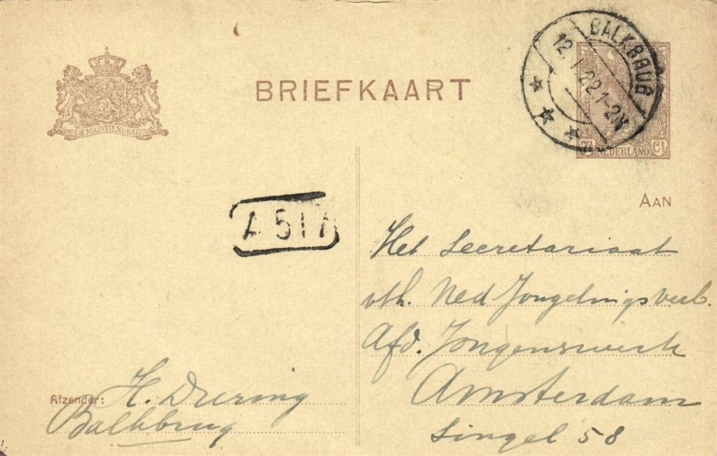 H. During, Balkbrug - 01.1922 - briefkaart, Ophalen of Verzenden, Briefkaart