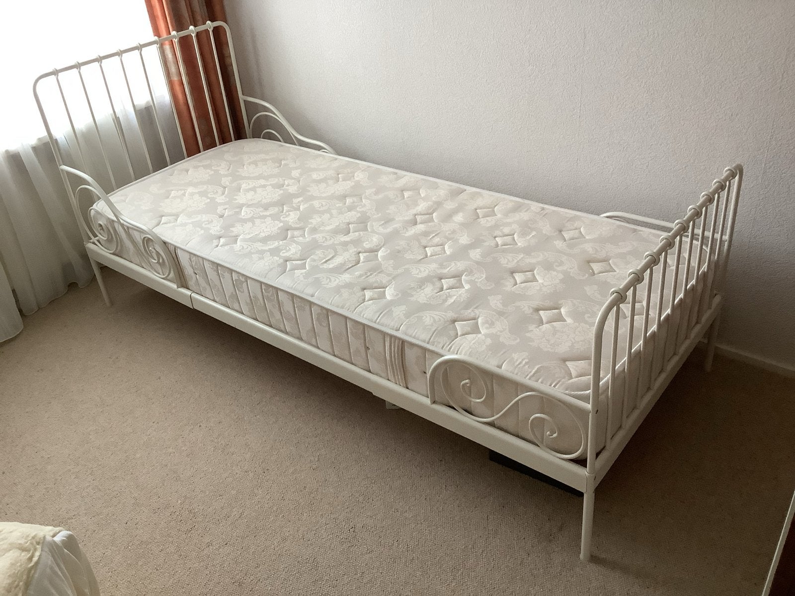Ikea meegroeibed met matras, 80x200 cm, Ophalen, Eenpersoons, Wit, 80 cm