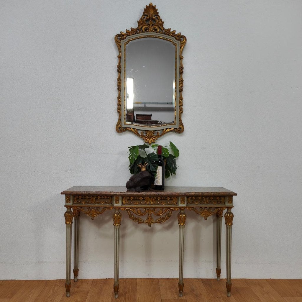 Barok Rococo wandconsole sidetable marmer blad en spiegel, Valkenswaard, Gebruikt, 100 tot 150 cm, Info@flashbackfurniture.nl
