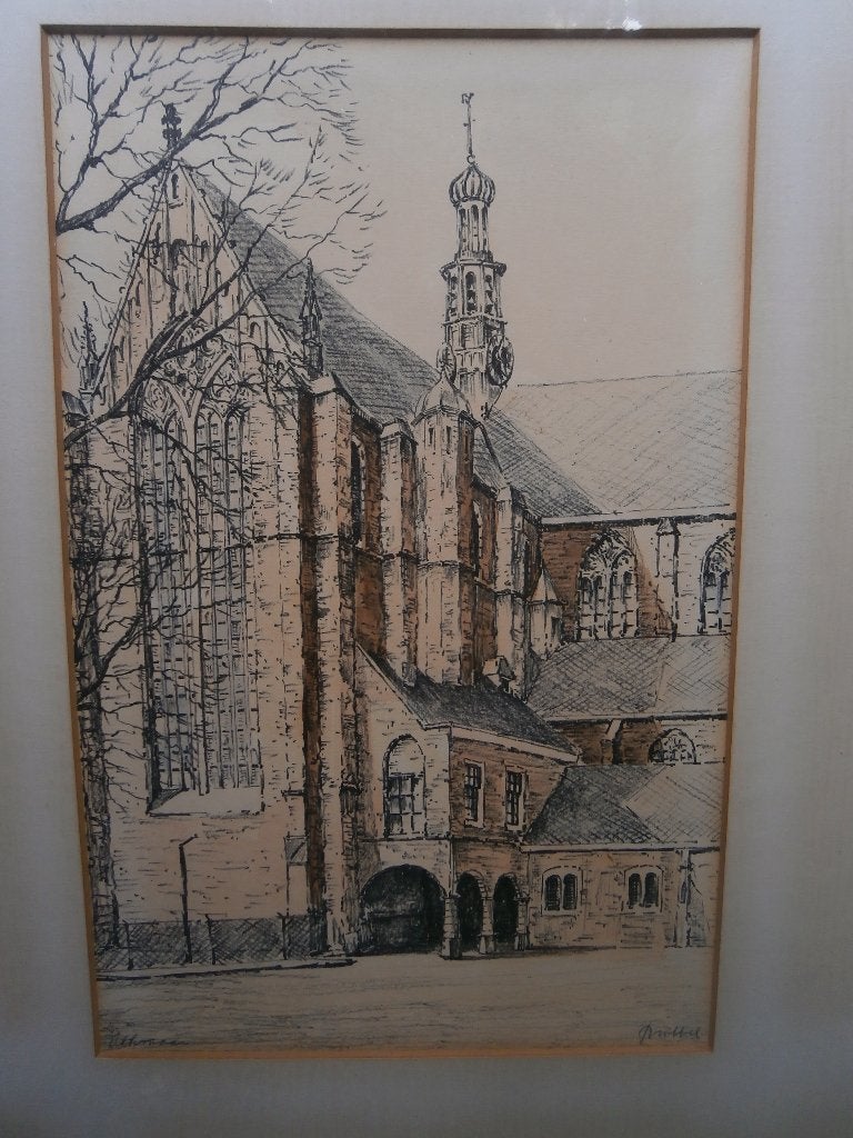 Al;kmaar, litho van de Grote Kerk, door Bob Brobbel, Antiek en Kunst, Kunst | Litho's en Zeefdrukken, Lithografie, Overige onderwerpen