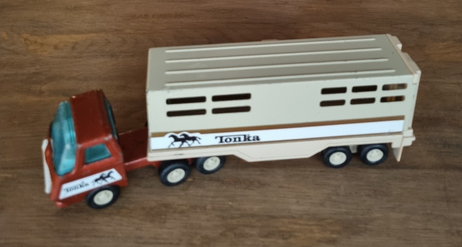 Vintage Tonka paardentrailer met vrachtwagen – Jaren '70, Verzamelen, Ophalen of Verzenden, Gebruikt