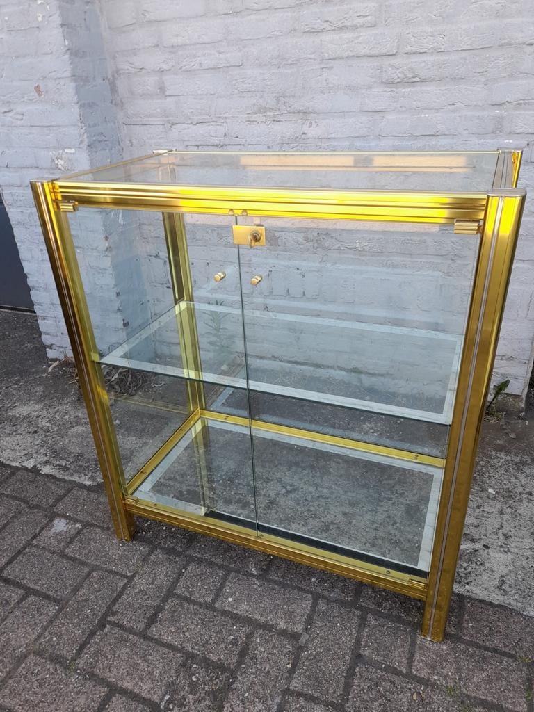 Luxe jaren 80 glazen vitrinekast, Ophalen, Met plank(en), Gebruikt, Glas