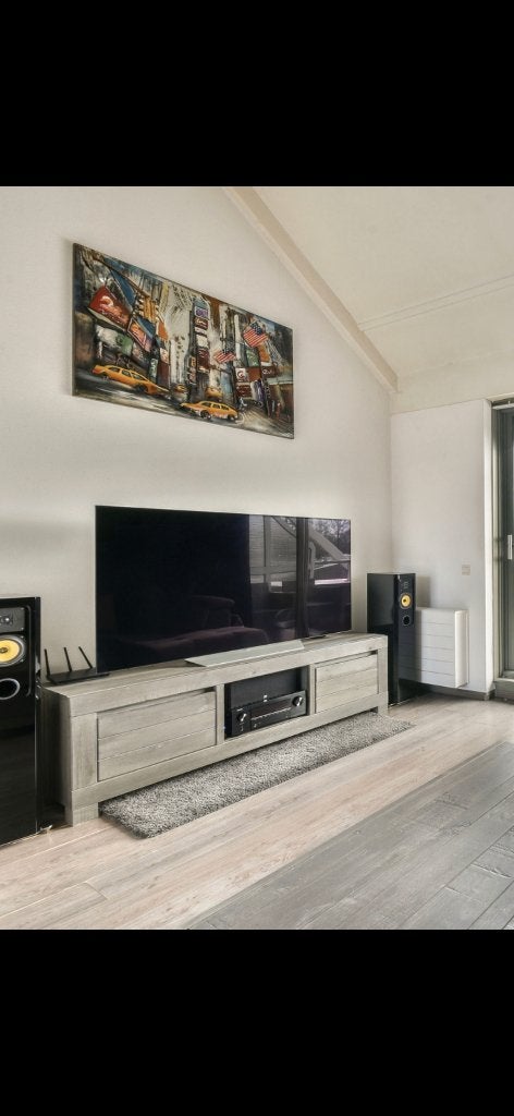 Tv meubel, hout kleur grey wash, Ophalen, Gebruikt, 150 tot 200 cm, Minder dan 100 cm