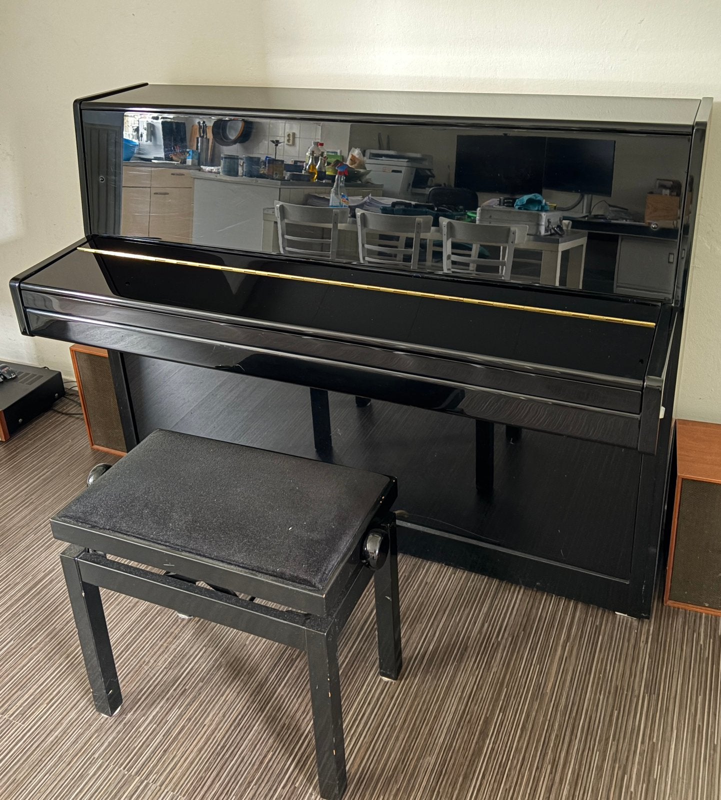 Piano zwart gebr. Perzina 2004 met kruk en vervoer, Muziek en Instrumenten, Ophalen, Zwart, Zo goed als nieuw, Piano