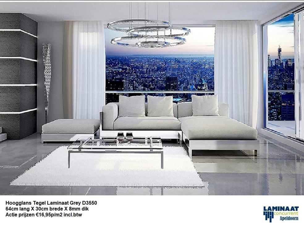 Hoogglans Tegel laminaat Grey D3550 8mm dik €16,95m2, Nieuw, Ophalen of Verzenden, Grijs, Laminaat