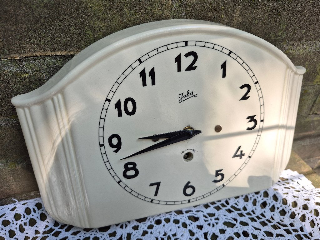 Vintage Juba Wandklok/Keukenklok - Crèmekleurig - Jaren '50, Huis en Inrichting, Woonaccessoires | Klokken, Vintage, Analoog, Ophalen of Verzenden