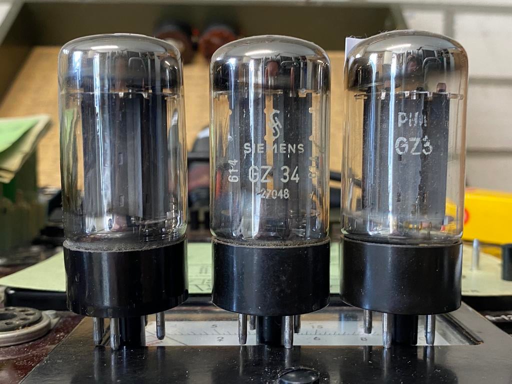 GZ34 Siemens  / Brussel /Mullard red edge 5AR5 gelijkrichter, Ophalen of Verzenden