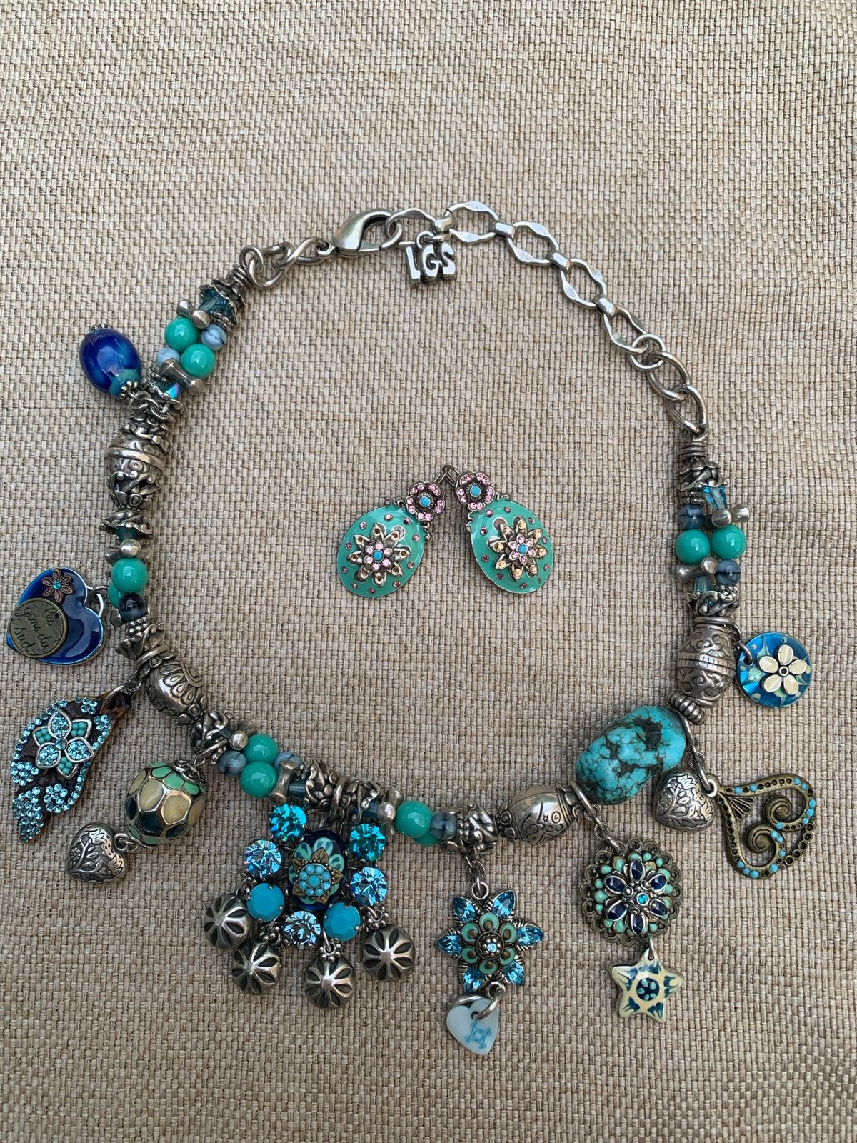 Les Gens Du Sud oorbellen en ketting met toerkwas, Blauw, Ophalen of Verzenden, Zo goed als nieuw, Steen of Mineraal