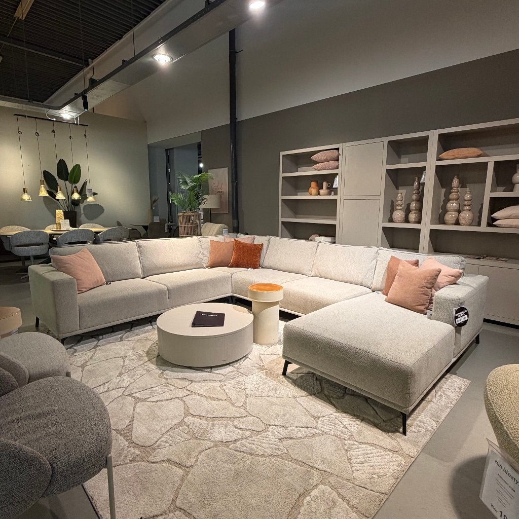 Grote lounge hoekbank stof **Showroom model extra Sale**, Ophalen, 250 tot 300 cm, Hoekbank, Nieuw