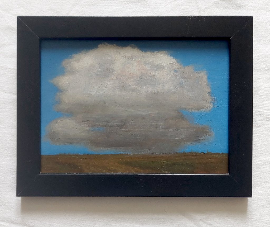 Schilderijtje met Wolkenlucht en Regenbui - Olieverf, Antiek en Kunst, Kunst | Schilderijen | Klassiek, Paneel, Realistisch, Ophalen of Verzenden