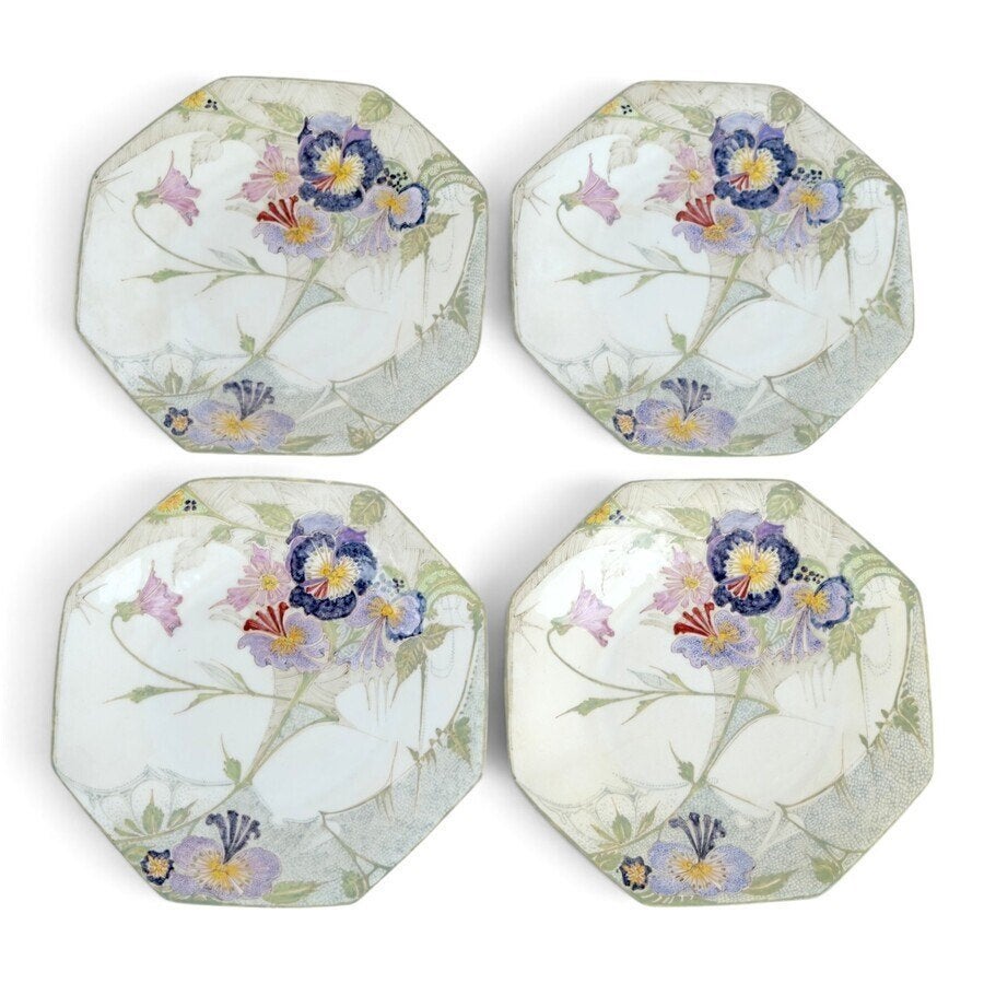 4 Rozenburg eierschaal kop en schotels, J.W. van Rossum 1902, Antiek en Kunst, Ophalen of Verzenden