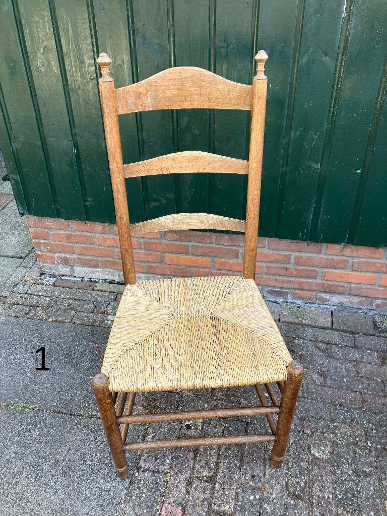 antiek houten stoel met biezen zitting (6 stuks), Antiek en Kunst, Ophalen