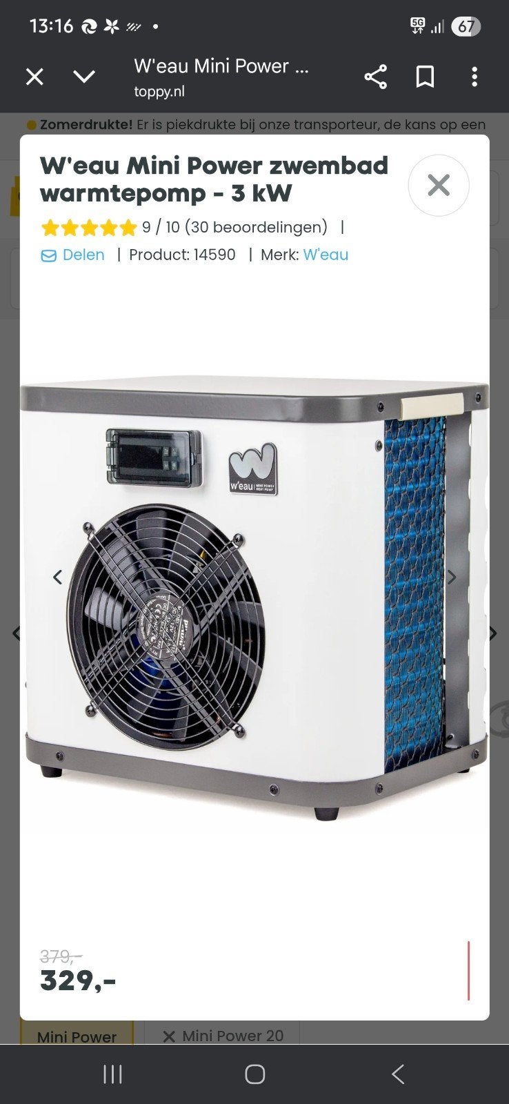 W'eau Mini Power Zwembad Warmtepomp 3 kW, Tuin en Terras, Zwembad-toebehoren, Ophalen of Verzenden, Gebruikt, Verwarming
