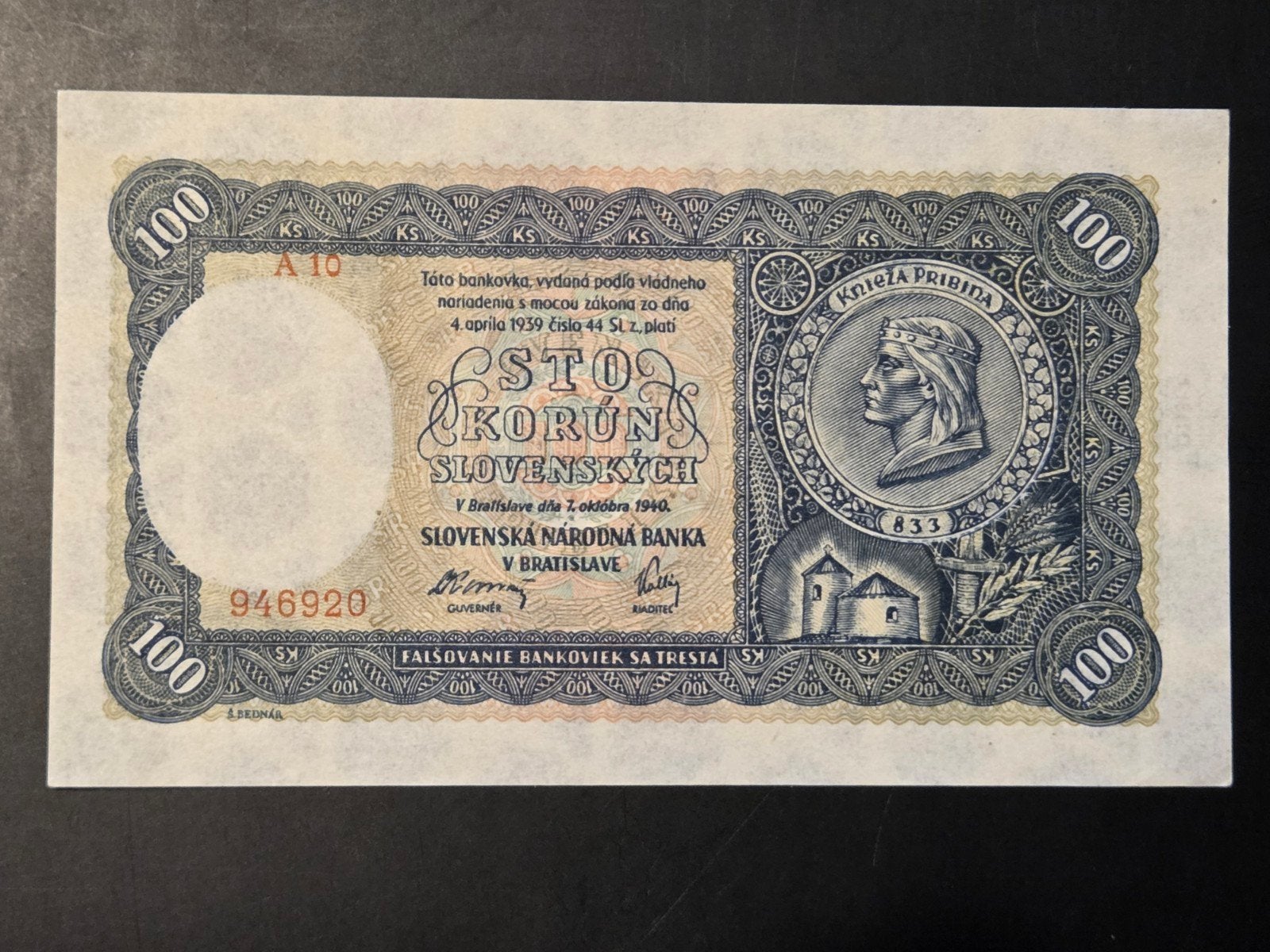 Slovakia 100 korun 1940 UNC, Ophalen of Verzenden, Overige landen