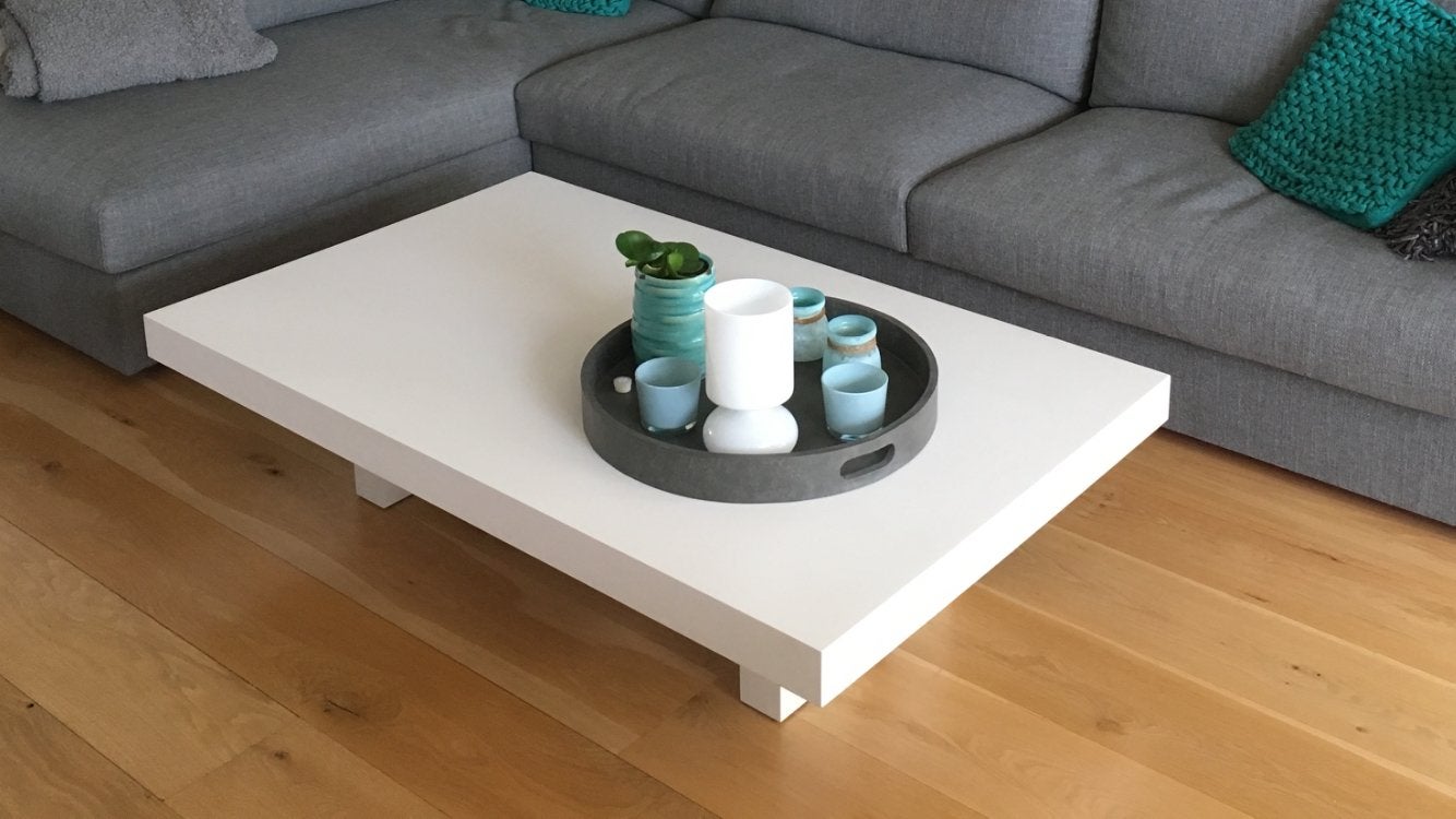 Witte salontafel, modern en strak design, Ophalen, Overige materialen, Gebruikt, 100 tot 150 cm