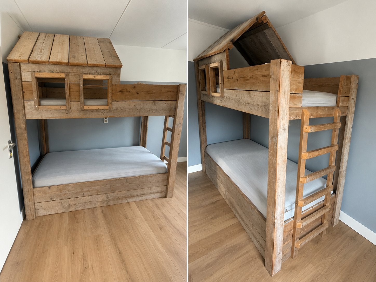 Uniek houten huisjes stapelbed , huisbed, Kinderen en Baby's, Kinderkamer | Stapelbedden en Hoogslapers, Ophalen, Zo goed als nieuw