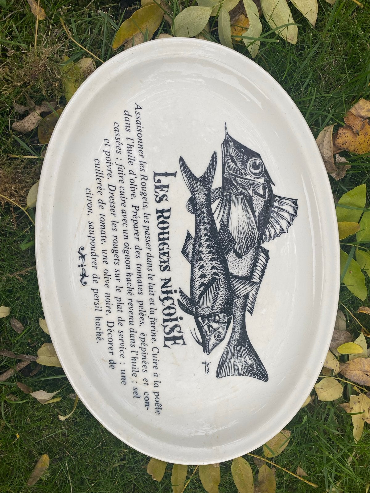 Vintage Gien Frankrijk Ovale Visbordje vis bord, Ophalen of Verzenden