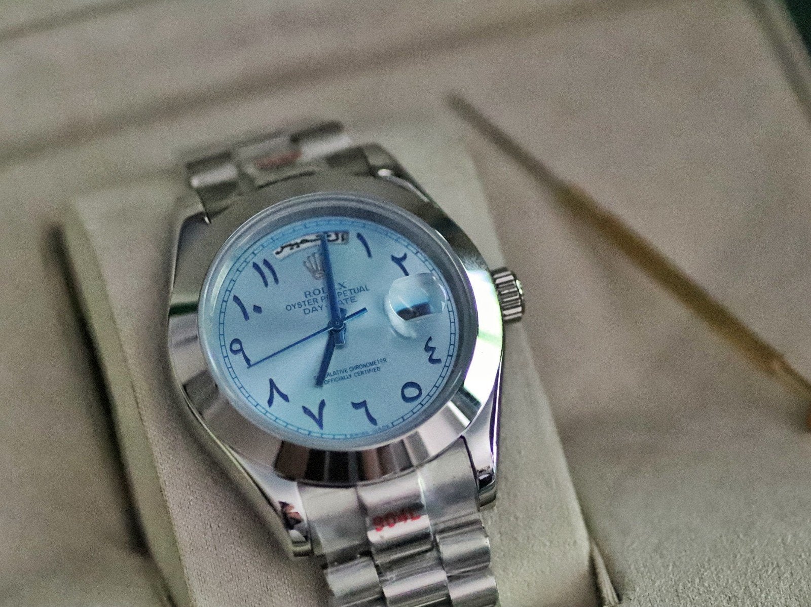 Rolex Day-Date 40 Ice Blue Arabic, Staal, Rolex, Polshorloge, Nieuw