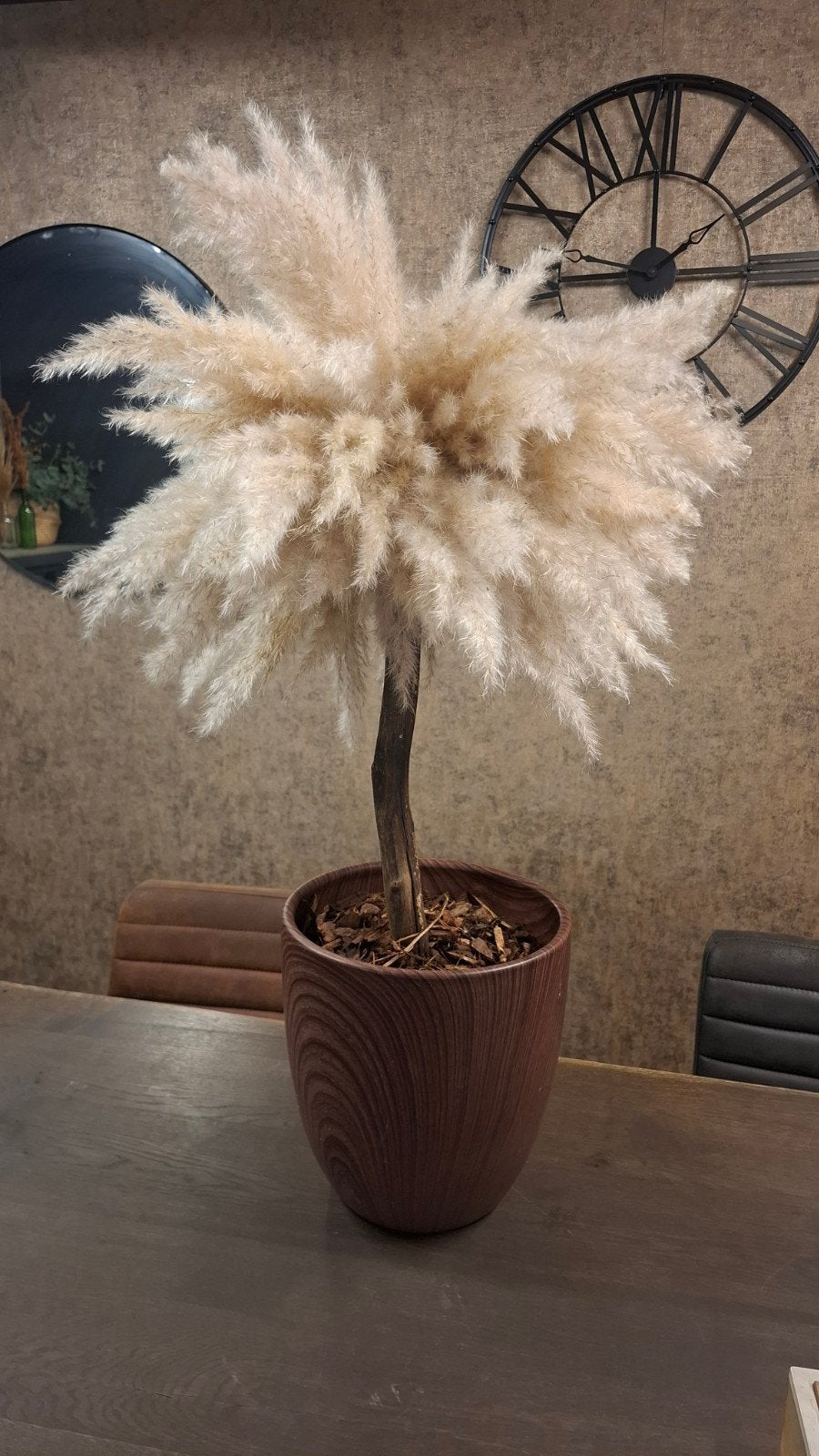 Pampas boom +/- 95 cm hoog |walnoot pot|japandi|hotel chique, Ophalen of Verzenden, Nieuw, 95 cm, Handgemaakt