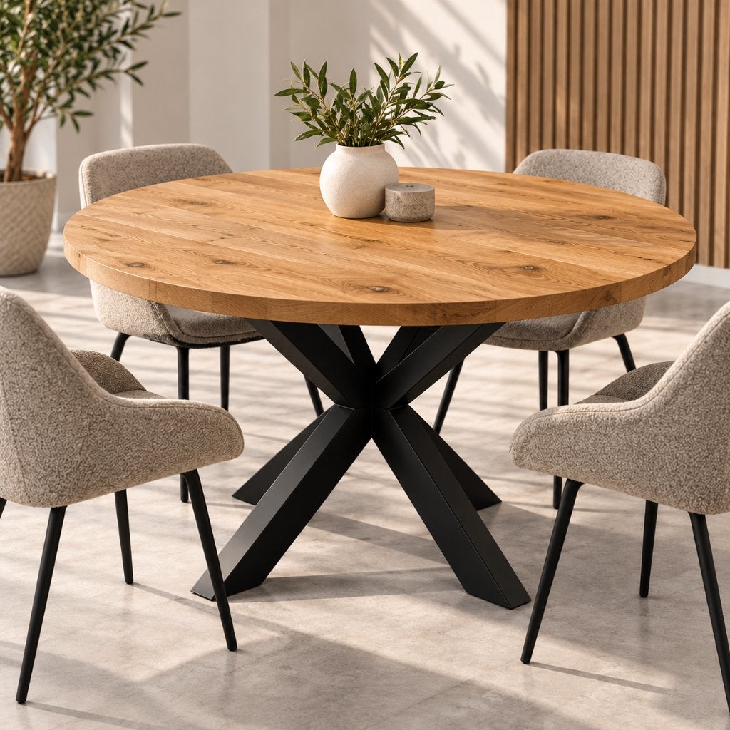 Massief eikenhouten tafelblad - Rond (130cm), Ophalen, Zo goed als nieuw, 100 tot 150 cm, 100 tot 150 cm