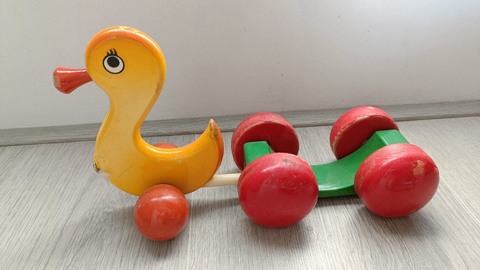 Zeldzame Vintage Kouvalias Houten Trekeend – Jaren 70 Grieke, Kinderen en Baby's, Ophalen of Verzenden