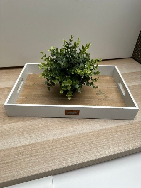 Wit Houten Dienblad met Handvatten – Landelijke Stijl, Huis en Inrichting, Gebruikt, Ophalen of Verzenden, Dienblad, Rechthoekig