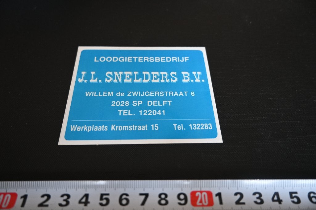 sticker Delft J.L. SNELDERS BV Loodgietersbedrijf, Ophalen of Verzenden, Zo goed als nieuw