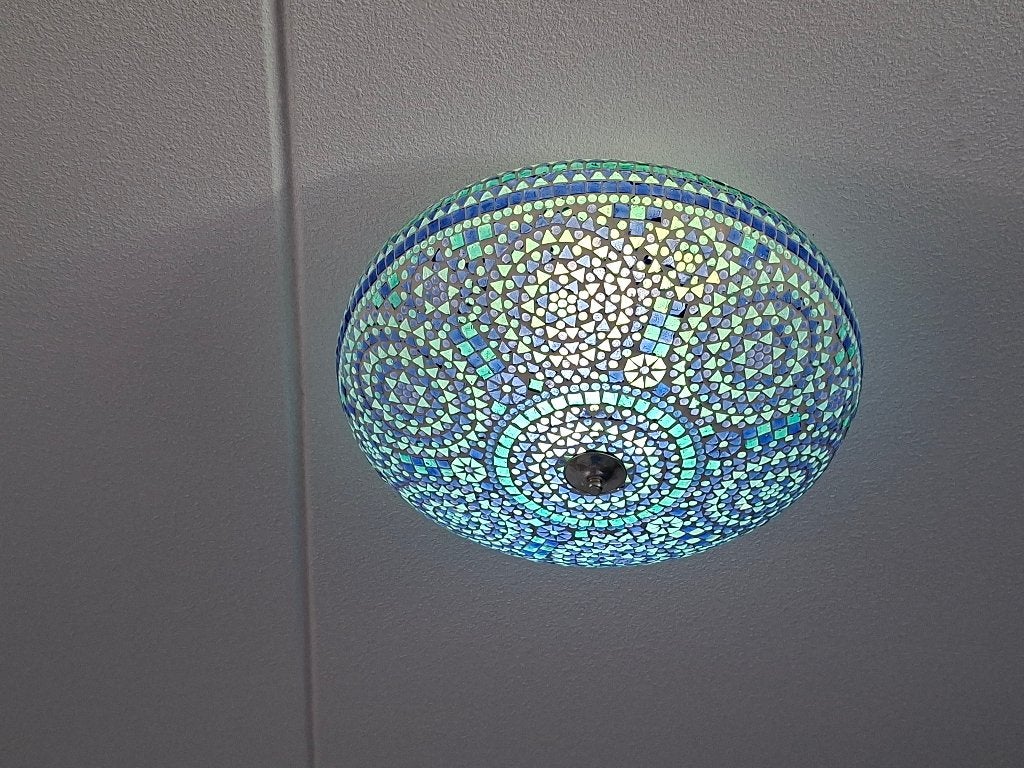 plafondlamp mozaiek blauw, Overige stijlen, 50 cm, Plafondlamp, Ophalen